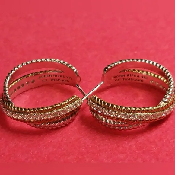 Vtg JUDITH RIPKA Criss Cross CZ Hoop Earrings - Picture 4 of 8
